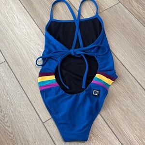 JOLYN 30 BODHI Hawaii Blue Tie Back Solid Swimsuit One Piece Contrast Rainbow